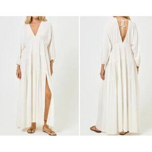 L'Space Women's Cover Up Swim White Lightweight Tiered Dress Cruise Medium New